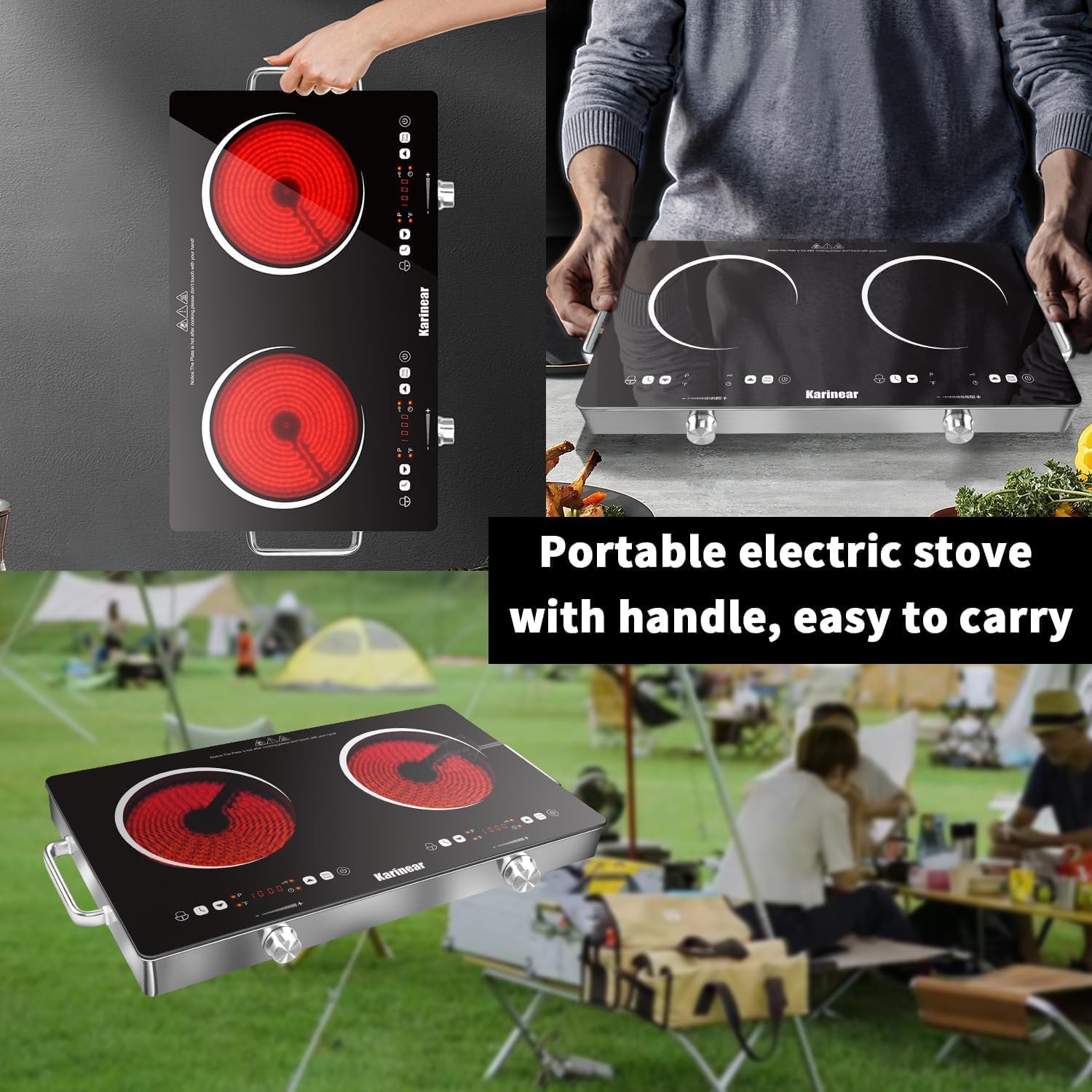 موقد كارينير سيراميك بمنطقتين، - مراجعة Induction Cooktop Portable وسعره